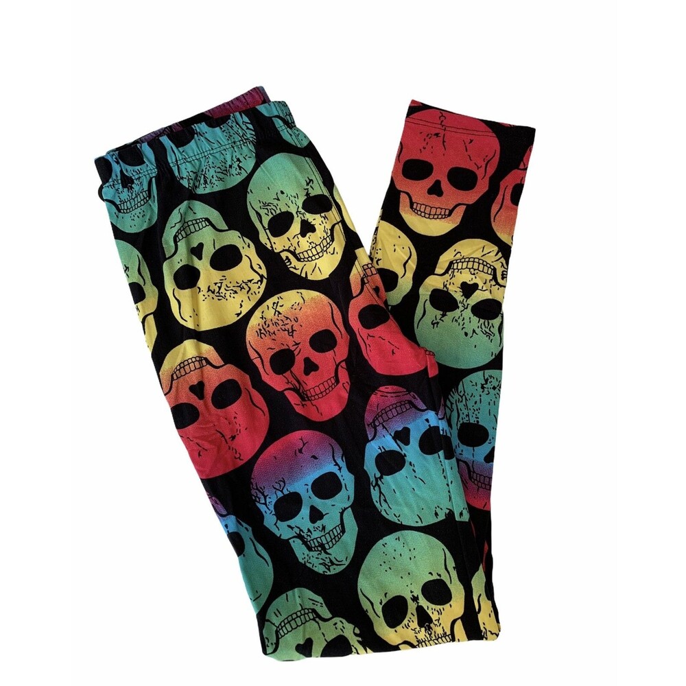 Sugar Skull Black Printing Super Cute Buttery soft leggings.  One Size